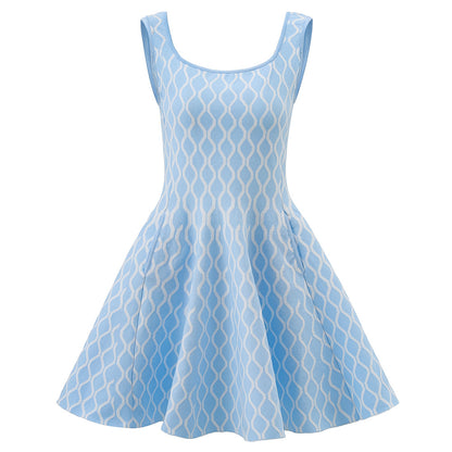 Square Neck Knit Flare Mini Dress