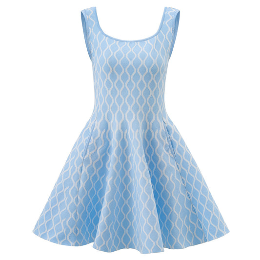 Square Neck Knit Flare Mini Dress