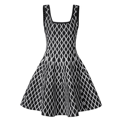 Square Neck Knit Flare Mini Dress