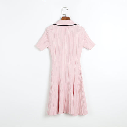 Knit Contrast Lapel Mini Dress
