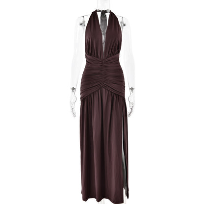 V-neck Backless High Split Dress