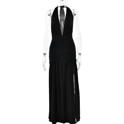 V-neck Backless High Split Dress