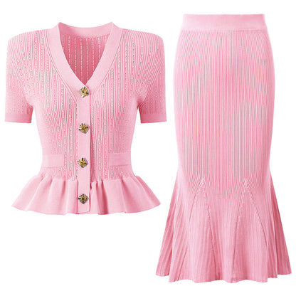 Short Sleeve Knit Top Skirt Set