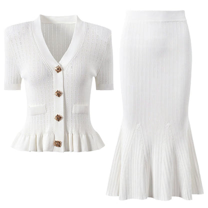 Short Sleeve Knit Top Skirt Set