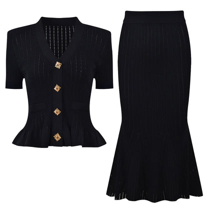 Short Sleeve Knit Top Skirt Set