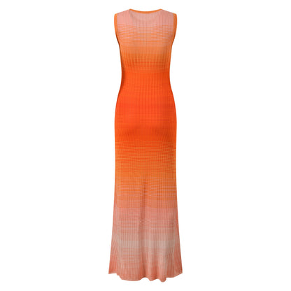 Gradual Color Round Neck Sleeveless Maxi Dress