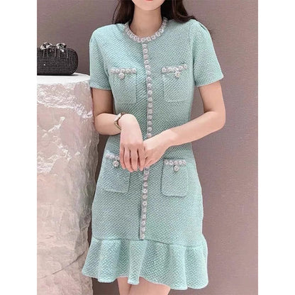 Mint Tweed Short Sleeve Dress