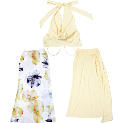 Halter Neck Top Floral Printed Maxi Skirt Set