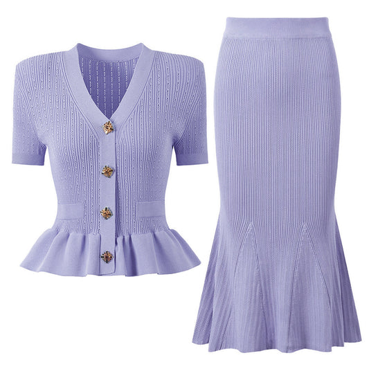 Short Sleeve Knit Top Skirt Set