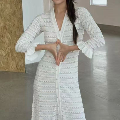 Flared Sleeves Knit Midi Dress