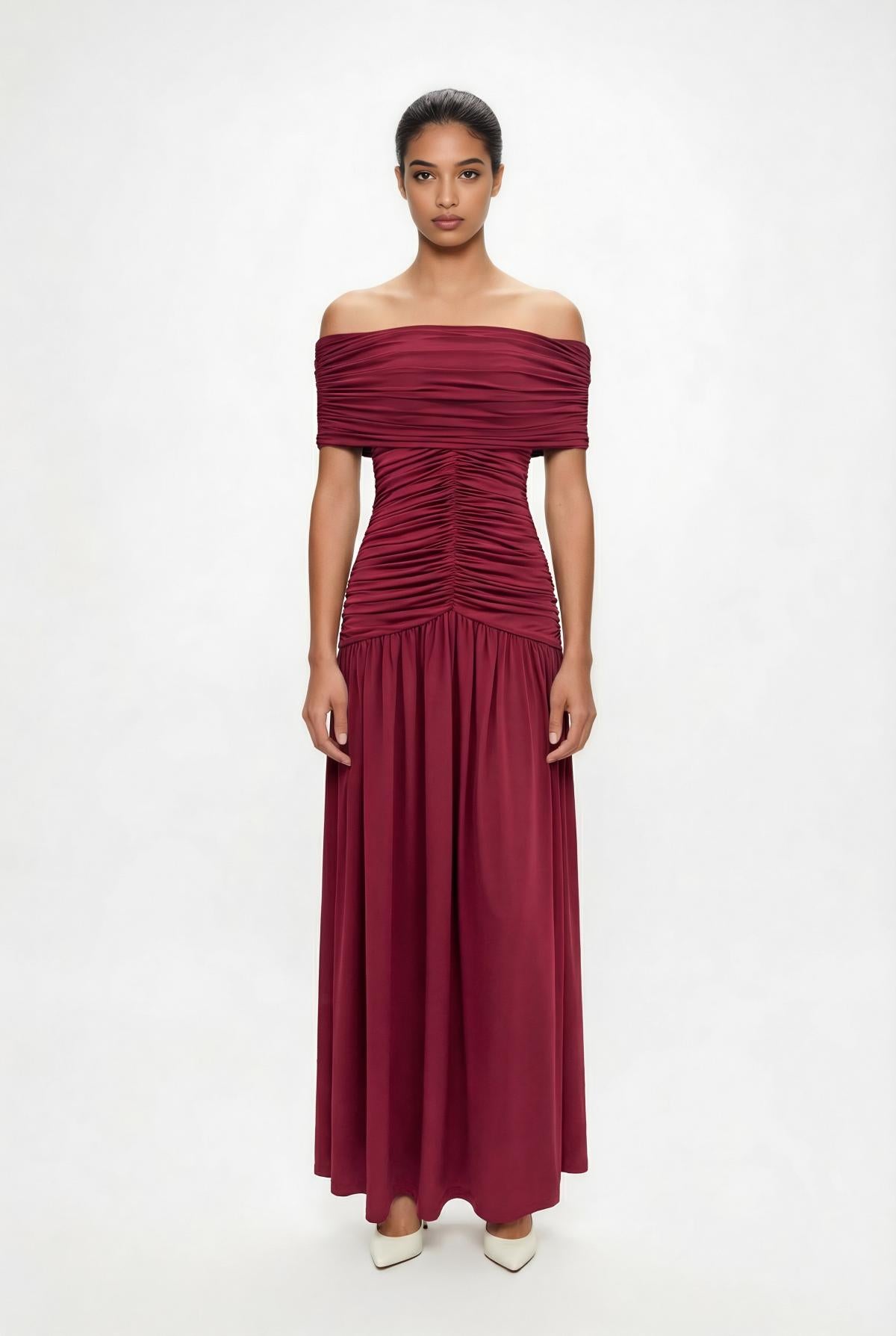 Camille Off-shoulder Maxi Dress • Burgundy