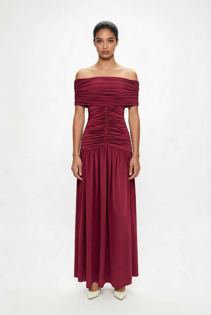 Camille Off-shoulder Maxi Dress • Burgundy