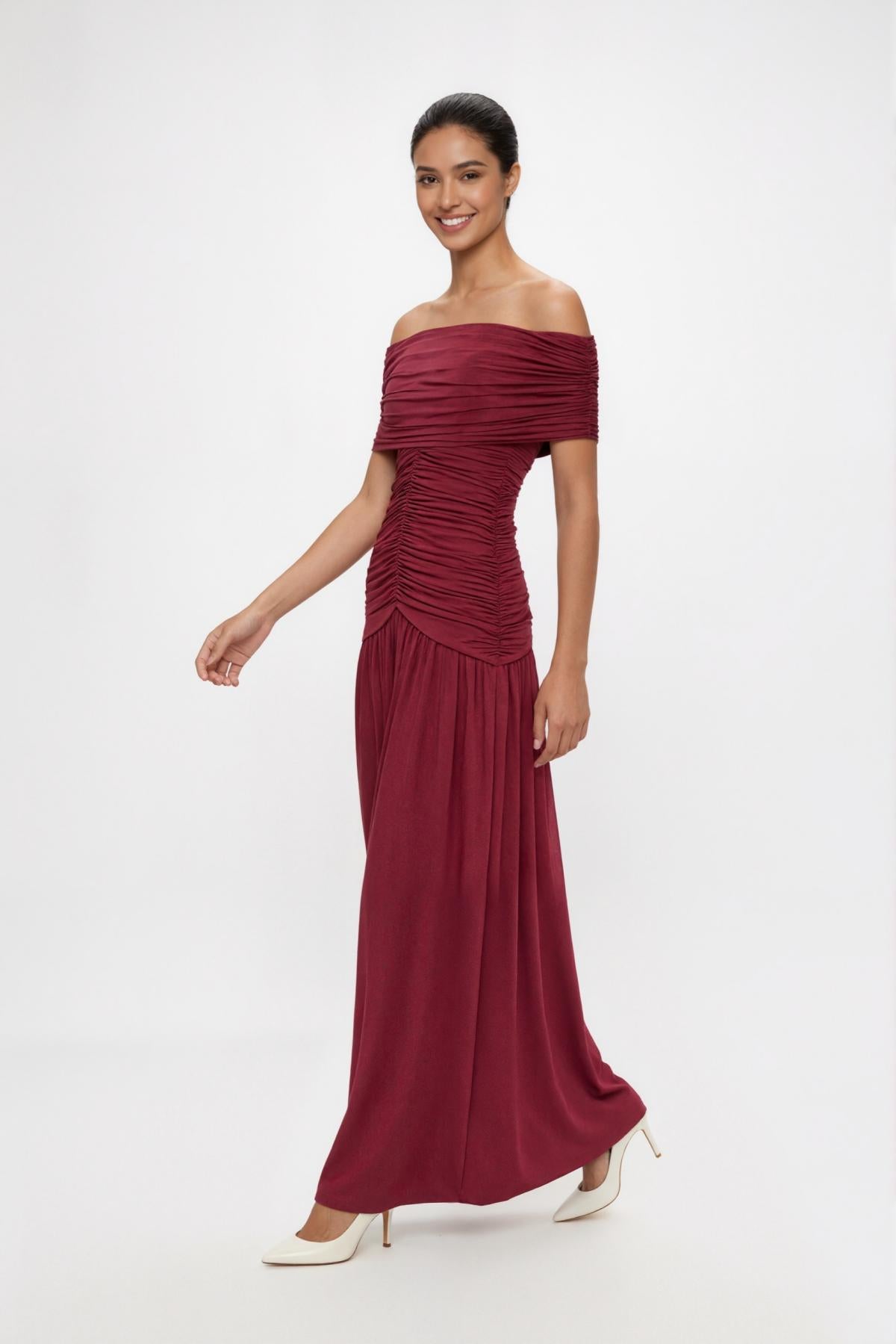 Camille Off-shoulder Maxi Dress • Burgundy