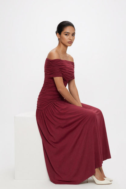 Camille Off-shoulder Maxi Dress • Burgundy