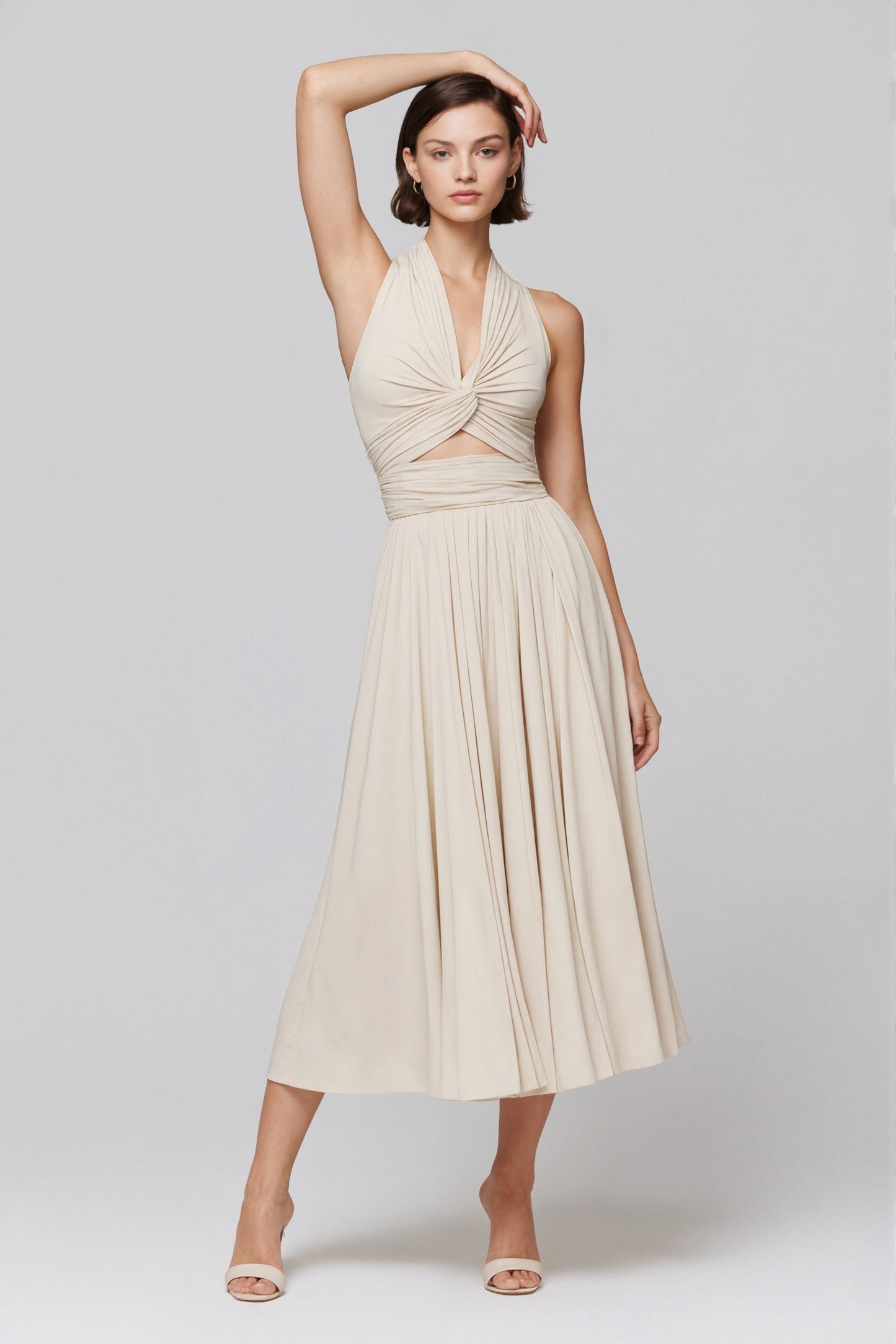 Delphine Twist Halter Midi Dress • Ivory