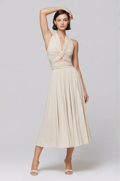 Delphine Twist Halter Midi Dress • Ivory