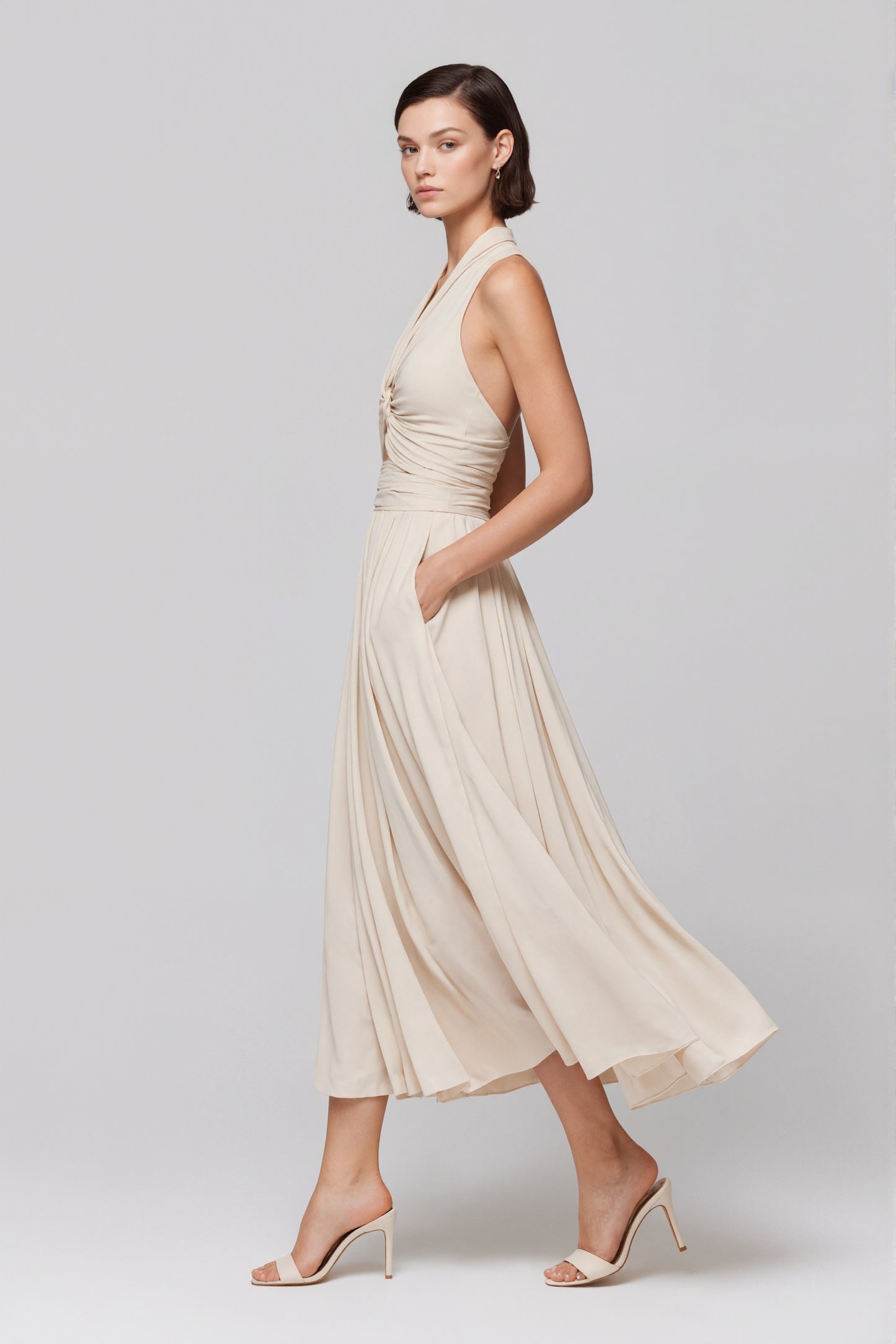Delphine Twist Halter Midi Dress • Ivory