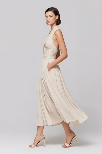 Delphine Twist Halter Midi Dress • Ivory