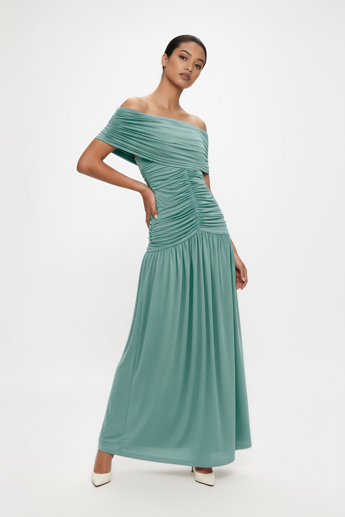 Camille Off-shoulder Maxi Dress • Mint