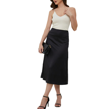 Aperlamiri Satin Silky A-line Skirt High-Rise Midi Skirt