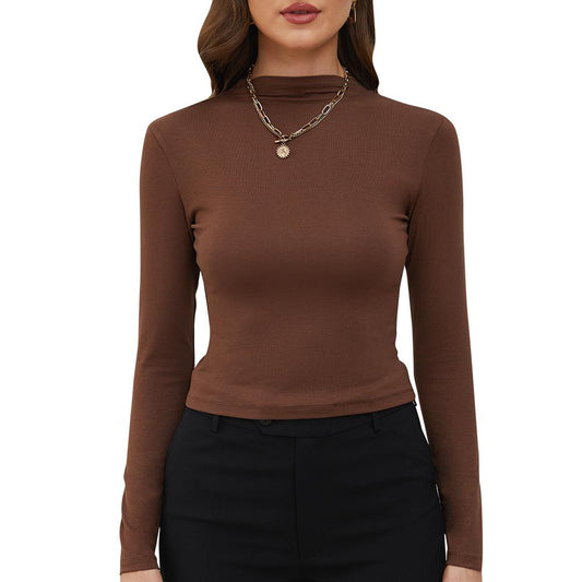 Aperlamiri Long Sleeve Modal Pullover Shirt Mailard Brown Black Basic Crop Top