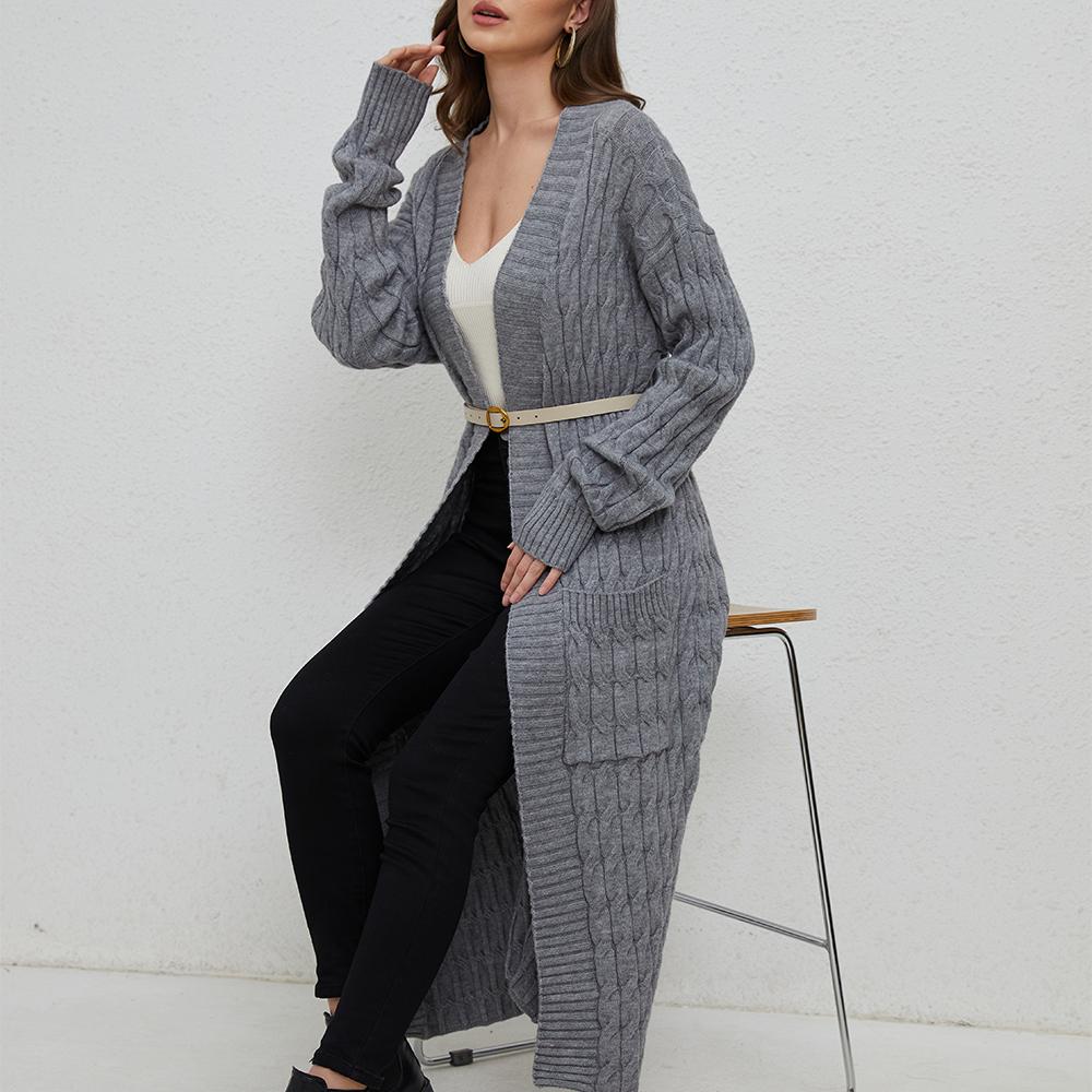 Aperlamiri Gray Casual Long Sleeve Long Sweater Cardigan Coat