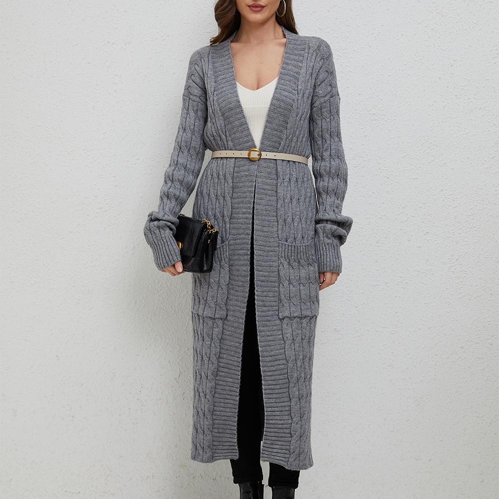 Aperlamiri Gray Casual Long Sleeve Long Sweater Cardigan Coat