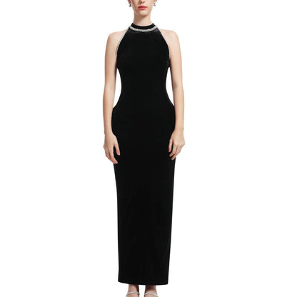 Aperlamiri Crystal Stand Collar Maxi Dress