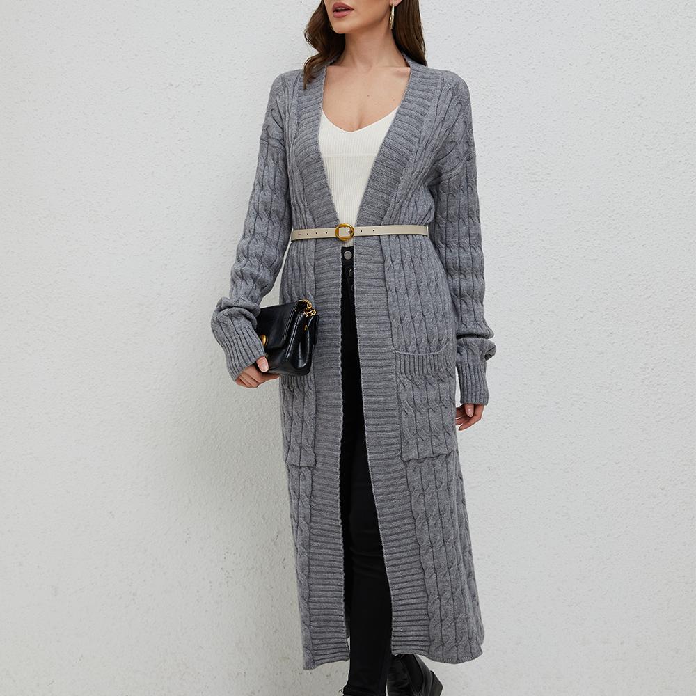 Aperlamiri Gray Casual Long Sleeve Long Sweater Cardigan Coat