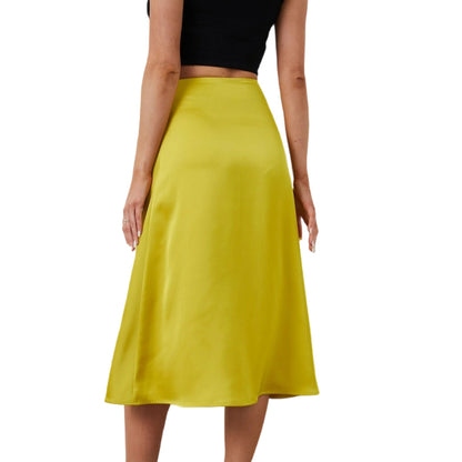 Aperlamiri Satin Silky A-line Skirt High-Rise Midi Skirt