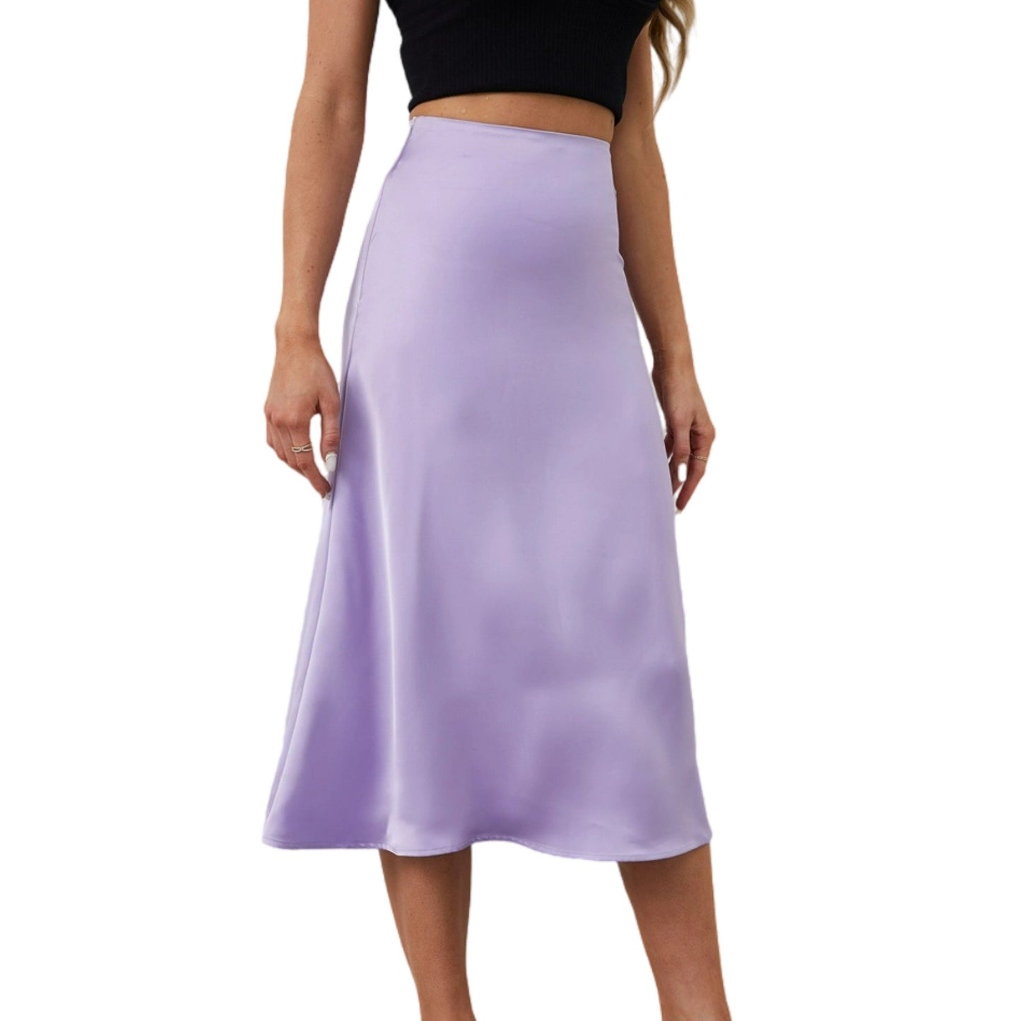 Aperlamiri Satin Silky A-line Skirt High-Rise Midi Skirt