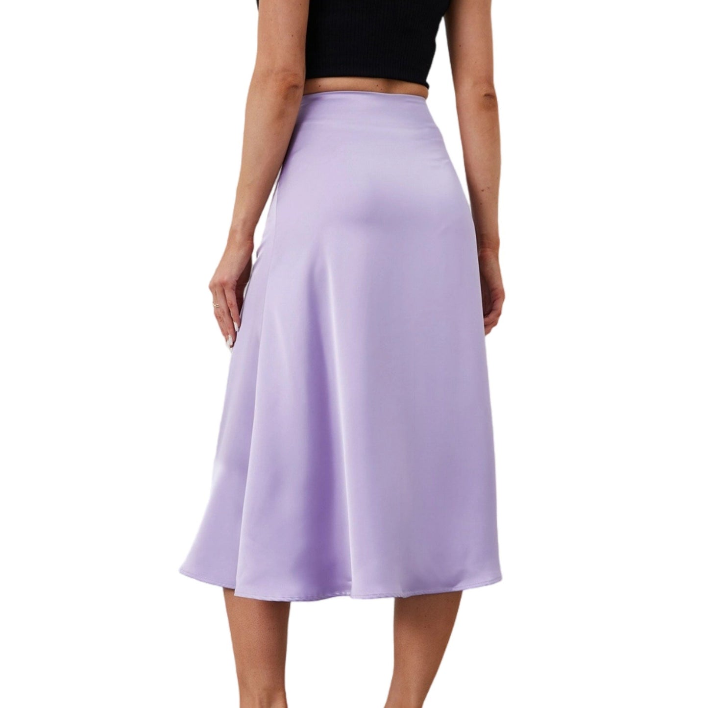 Aperlamiri Satin Silky A-line Skirt High-Rise Midi Skirt