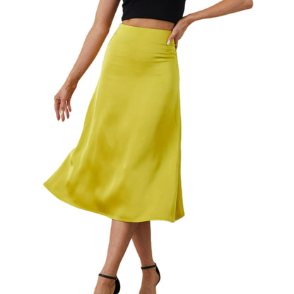 Aperlamiri Satin Silky A-line Skirt High-Rise Midi Skirt