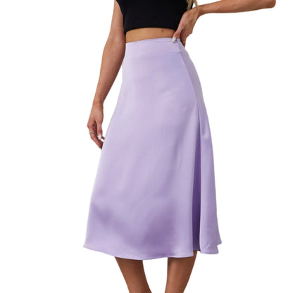 Aperlamiri Satin Silky A-line Skirt High-Rise Midi Skirt