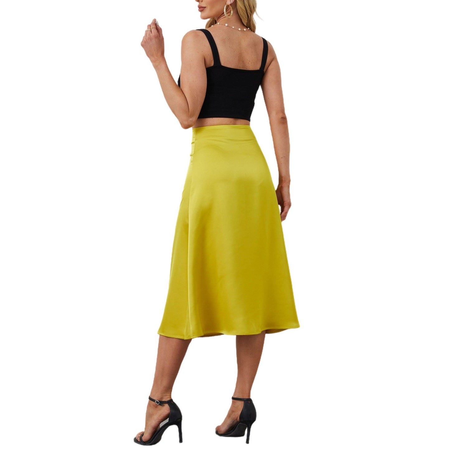 Aperlamiri Satin Silky A-line Skirt High-Rise Midi Skirt