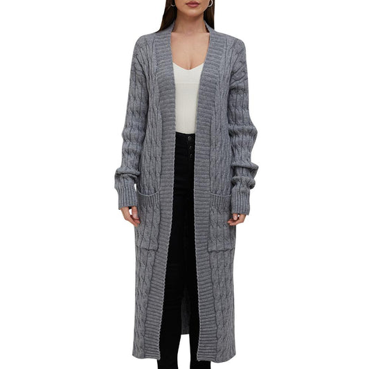 Aperlamiri Gray Casual Long Sleeve Long Sweater Cardigan Coat