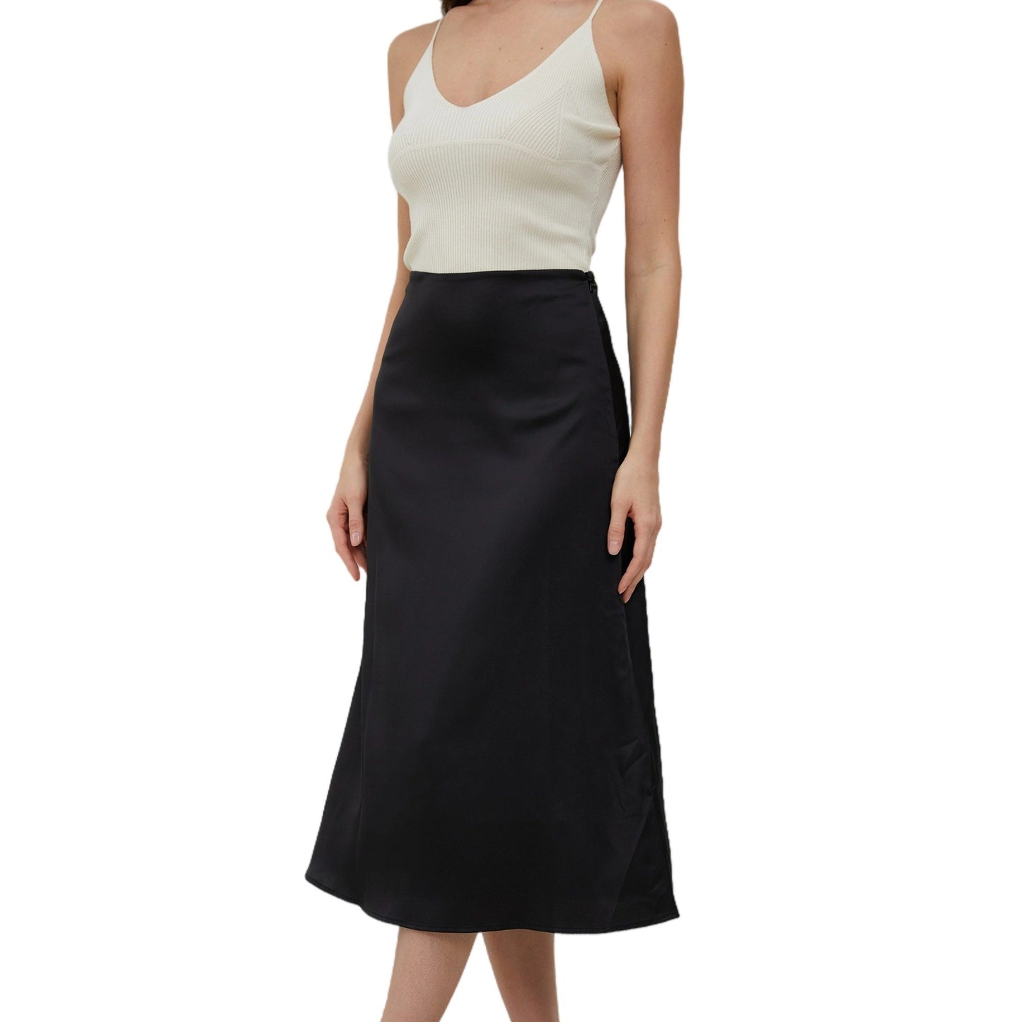 Aperlamiri Satin Silky A-line Skirt High-Rise Midi Skirt