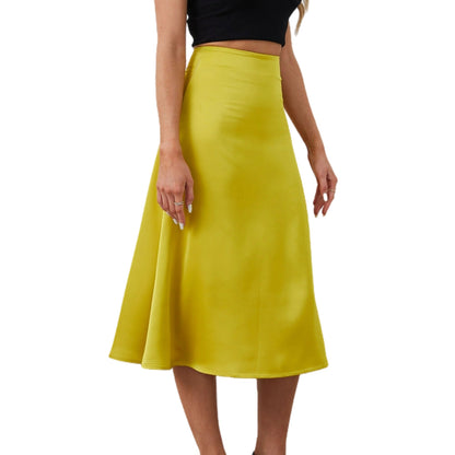 Aperlamiri Satin Silky A-line Skirt High-Rise Midi Skirt