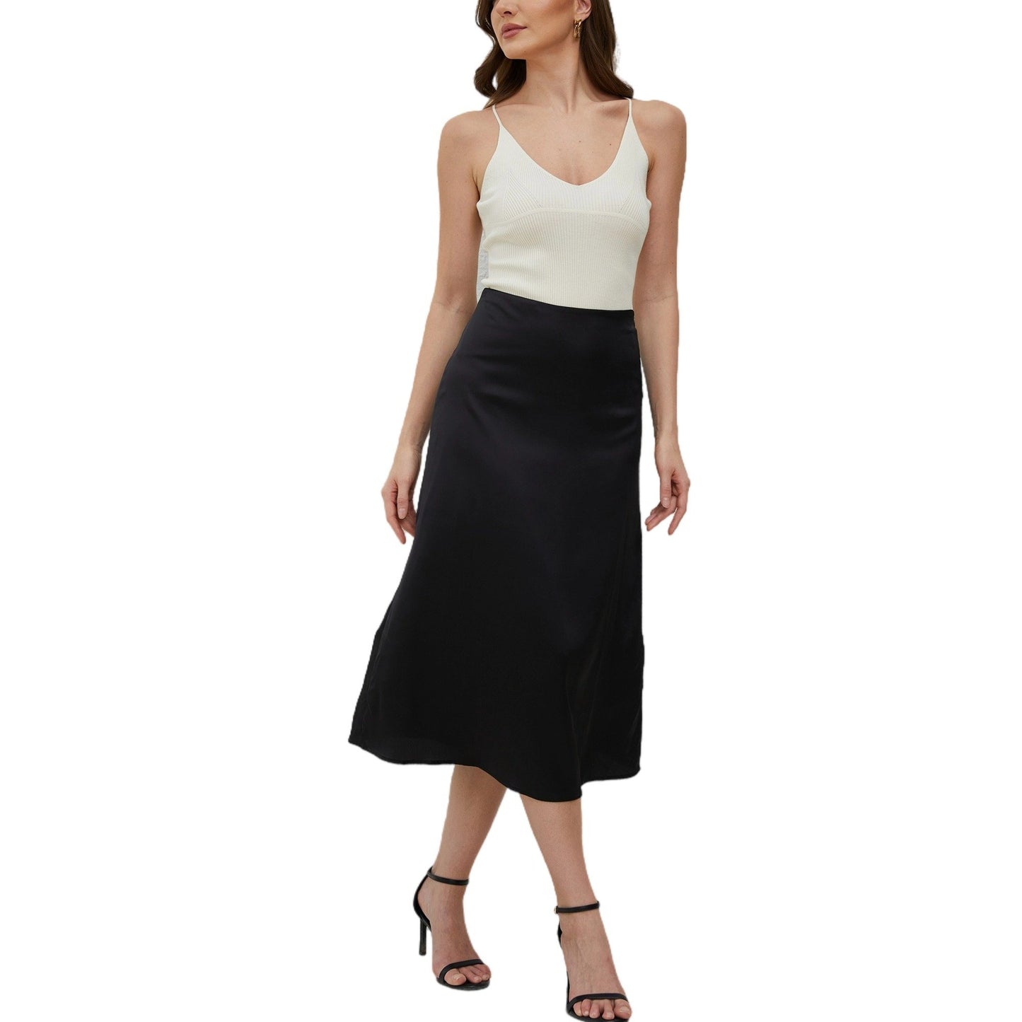 Aperlamiri Satin Silky A-line Skirt High-Rise Midi Skirt