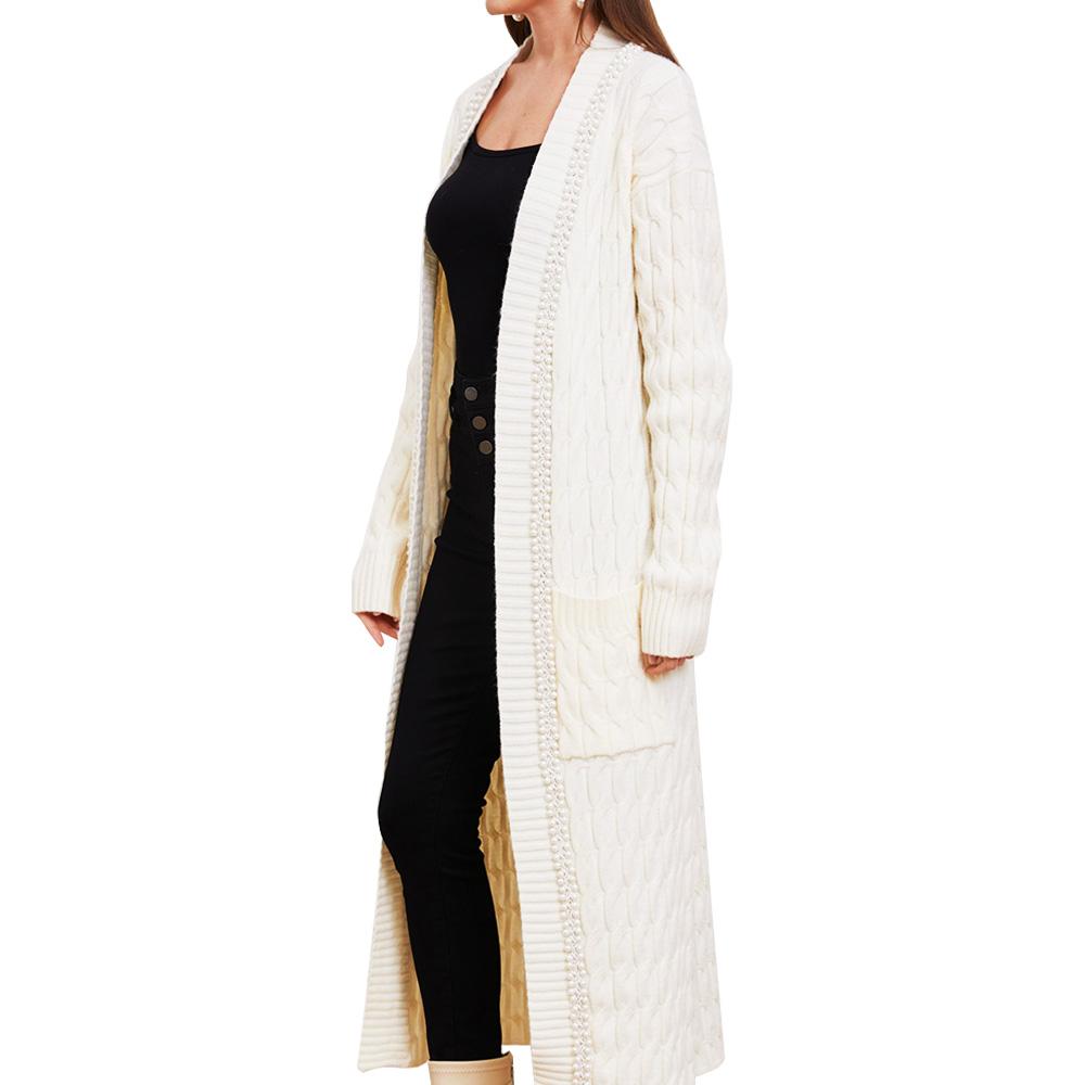 Aperlamiri Pearl Trimmed Casual Loose Fit Lounge Wear Long Maxi Knit Cardigan