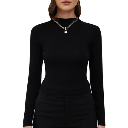 Aperlamiri Long Sleeve Modal Pullover Shirt Mailard Brown Black Basic Crop Top