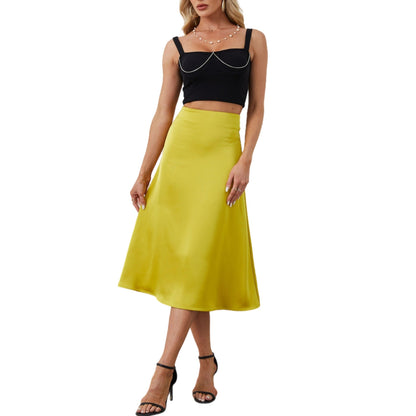 Aperlamiri Satin Silky A-line Skirt High-Rise Midi Skirt