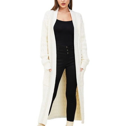 Aperlamiri Pearl Trimmed Casual Loose Fit Lounge Wear Long Maxi Knit Cardigan