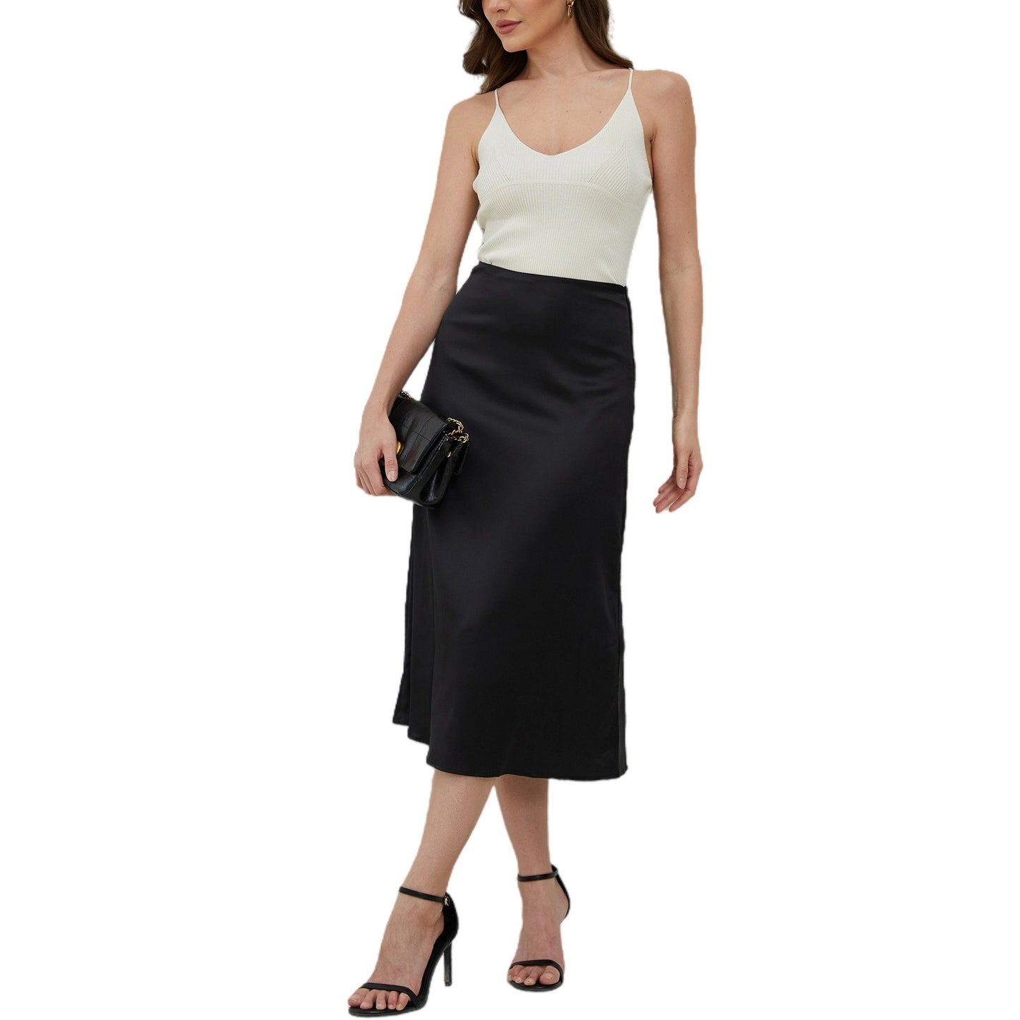 Aperlamiri Satin Silky A-line Skirt High-Rise Midi Skirt