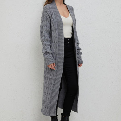 Aperlamiri Gray Casual Long Sleeve Long Sweater Cardigan Coat