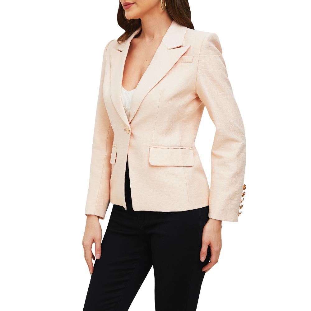 Aperlamiri Peach Pink Shiny Single Button Blazer Jacket