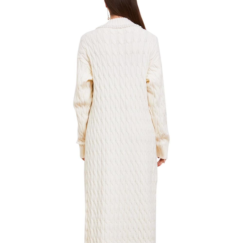 Aperlamiri Pearl Trimmed Casual Loose Fit Lounge Wear Long Maxi Knit Cardigan