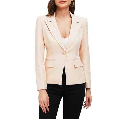 Aperlamiri Peach Pink Shiny Single Button Blazer Jacket