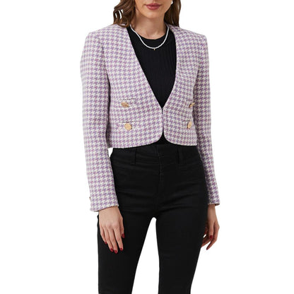 Aperlamiri Plaid Tweed Wool Crop Jacket